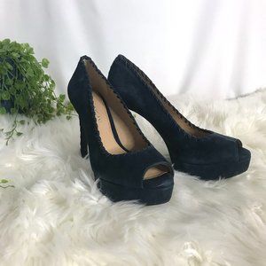 NWOT Antonio Melani Blue Suede Peep Toe Pumps 8